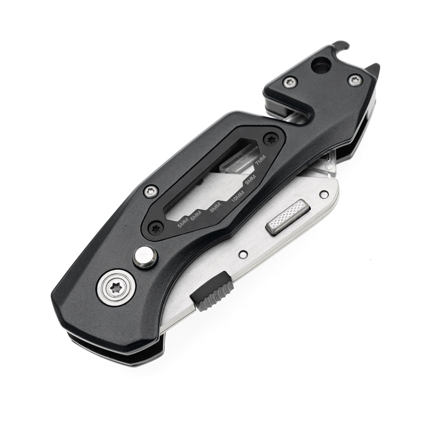 60XT Folding Box Cutter, Utility Knife with Bottle Opener EDC Gear Multi Function Hex Wrench ScrewDriver Safety Lock Quick Change 10PCS Extra SK5 Replacement Blade Multitool Men Father Best Gift Choice