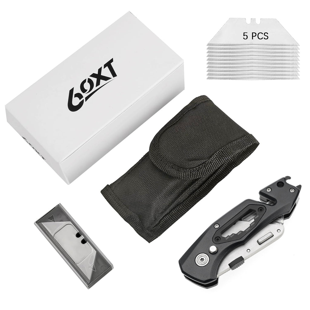 60XT Folding Box Cutter, Utility Knife with Bottle Opener EDC Gear Multi Function Hex Wrench ScrewDriver Safety Lock Quick Change 10PCS Extra SK5 Replacement Blade Multitool Men Father Best Gift Choice