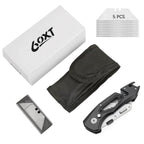 60XT Folding Box Cutter, Utility Knife with Bottle Opener EDC Gear Multi Function Hex Wrench ScrewDriver Safety Lock Quick Change 10PCS Extra SK5 Replacement Blade Multitool Men Father Best Gift Choice