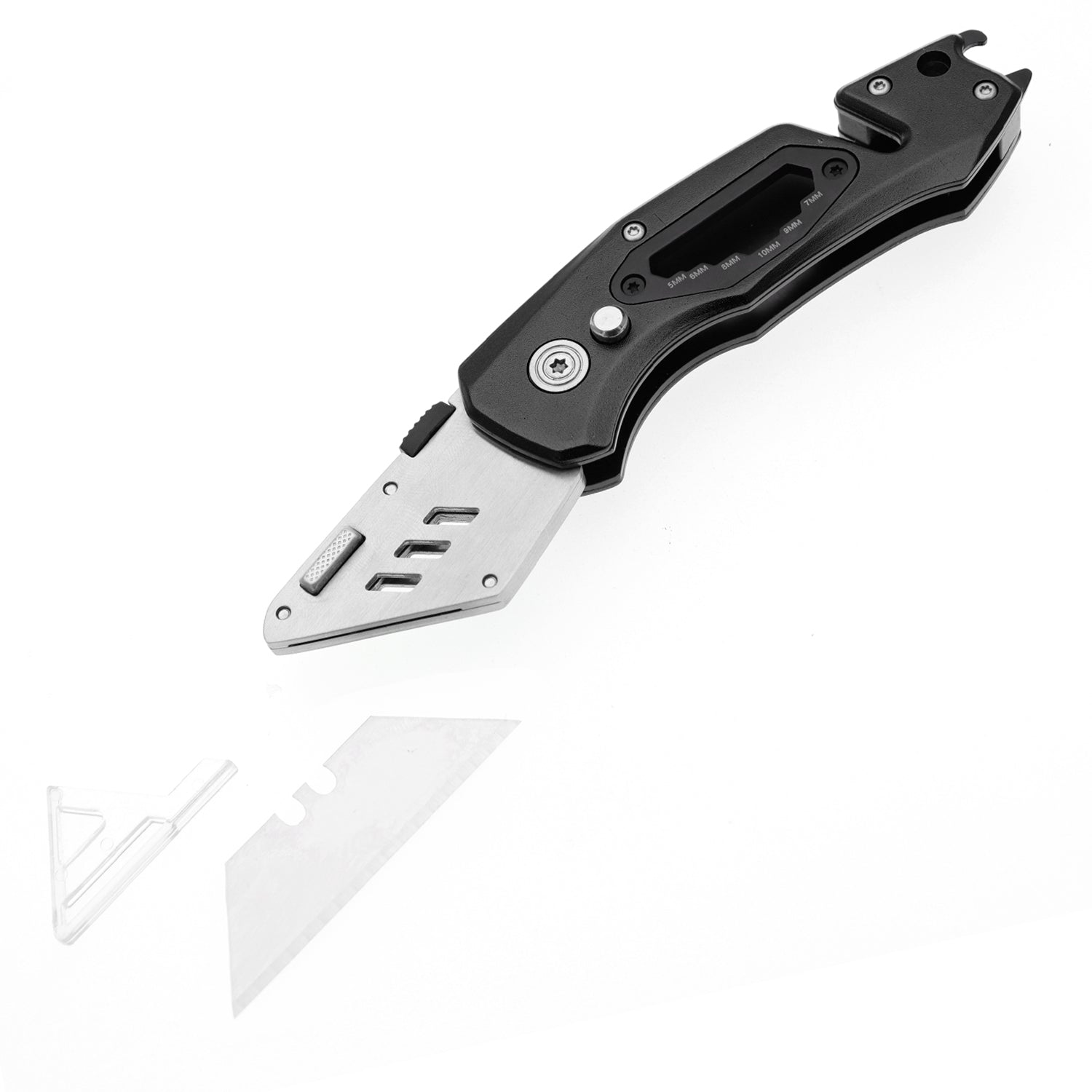 60XT Folding Box Cutter, Utility Knife with Bottle Opener EDC Gear Multi Function Hex Wrench ScrewDriver Safety Lock Quick Change 10PCS Extra SK5 Replacement Blade Multitool Men Father Best Gift Choice