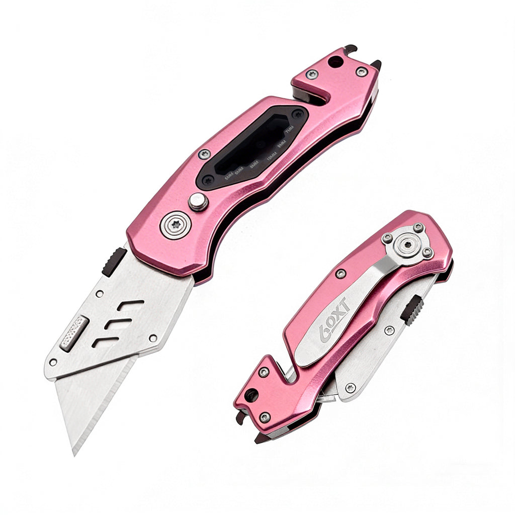 60XT Box Cutter Folding With Bottle Opener Utility Knife Wrench 5/6/7/8/9/10mm MultiFunction Tool Safety Lock Quick Change 10PCS Extra SK5 Replacement Blade Multools for Men Women Christmas Father Gift (UPG.V.Pink)