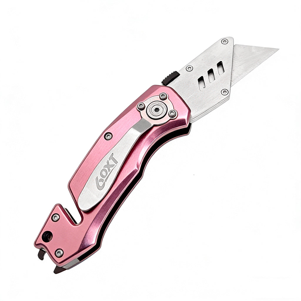 60XT Box Cutter Folding With Bottle Opener Utility Knife Wrench 5/6/7/8/9/10mm MultiFunction Tool Safety Lock Quick Change 10PCS Extra SK5 Replacement Blade Multools for Men Women Christmas Father Gift (UPG.V.Pink)