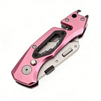 60XT Box Cutter Folding With Bottle Opener Utility Knife Wrench 5/6/7/8/9/10mm MultiFunction Tool Safety Lock Quick Change 10PCS Extra SK5 Replacement Blade Multools for Men Women Christmas Father Gift (UPG.V.Pink)