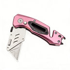60XT Box Cutter Folding With Bottle Opener Utility Knife Wrench 5/6/7/8/9/10mm MultiFunction Tool Safety Lock Quick Change 10PCS Extra SK5 Replacement Blade Multools for Men Women Christmas Father Gift (UPG.V.Pink)