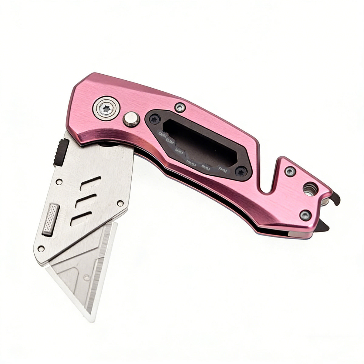 60XT Box Cutter Folding With Bottle Opener Utility Knife Wrench 5/6/7/8/9/10mm MultiFunction Tool Safety Lock Quick Change 10PCS Extra SK5 Replacement Blade Multools for Men Women Christmas Father Gift (UPG.V.Pink)
