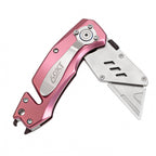 60XT Box Cutter Folding With Bottle Opener Utility Knife Wrench 5/6/7/8/9/10mm MultiFunction Tool Safety Lock Quick Change 10PCS Extra SK5 Replacement Blade Multools for Men Women Christmas Father Gift (UPG.V.Pink)