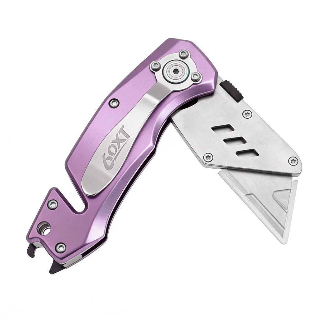 60XT Box Cutter Folding With Bottle Opener Utility Knife Wrench 5/6/7/8/9/10mm MultiFunction Tool Safety Lock Quick Change 10PCS Extra SK5 Replacement Blade Multools for Men Women Christmas Father Gift (UPG.V.Purple)