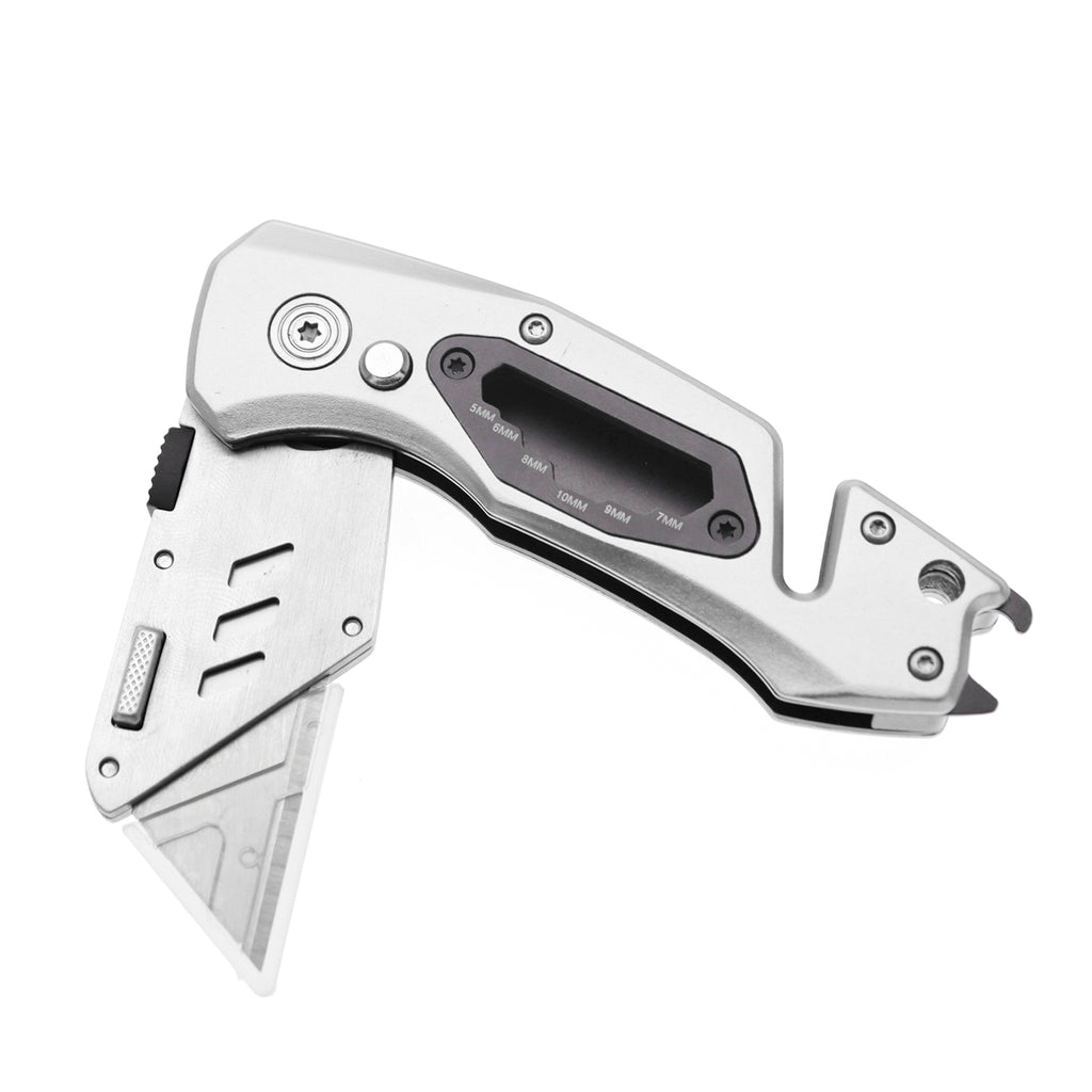 60XT Box Cutter Folding With Bottle Opener Utility Knife Wrench 5/6/7/8/9/10mm MultiFunction Tool Safety Lock Quick Change 10PCS Extra SK5 Replacement Blade Multools for Men Women Christmas Father Gift