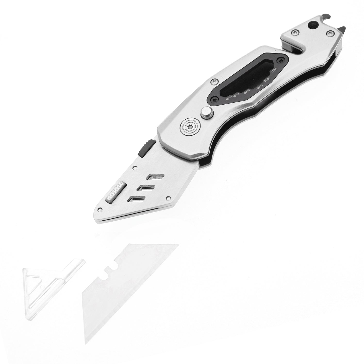 60XT Box Cutter Folding With Bottle Opener Utility Knife Wrench 5/6/7/8/9/10mm MultiFunction Tool Safety Lock Quick Change 10PCS Extra SK5 Replacement Blade Multools for Men Women Christmas Father Gift